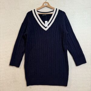 Gap na CashSoft Varsity Cable-Knit Mini Sweater Dress Navy Sz na Petite